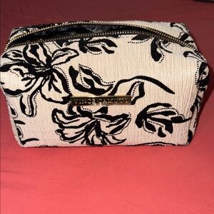 Vince Camuto Cream and Black Floral Cosmetic Bag